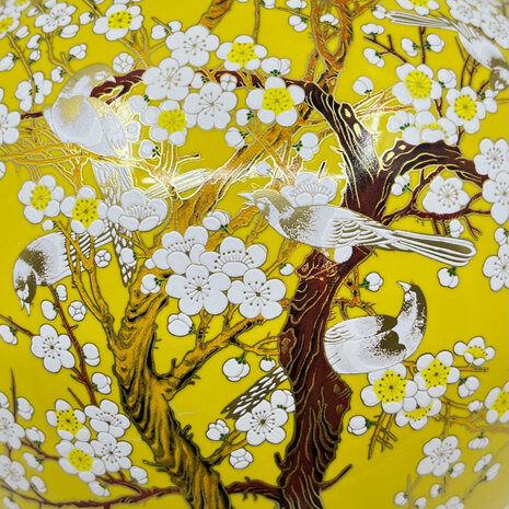 Melting Pot - Vaas Chinees Vogels Bloesem Geel Porselein 23x36cm
