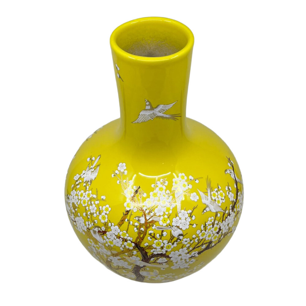 Melting Pot - Vaas Chinees Vogels Bloesem Geel Porselein 23x36cm