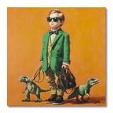 Werns - Schilderij Jongen met Dino Acryl op Canvas 100x100cm