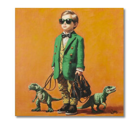 Werns - Schilderij Jongen met Dino Acryl op Canvas 100x100cm