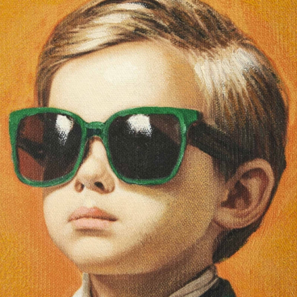 Werns - Schilderij Jongen met Dino Acryl op Canvas 100x100cm