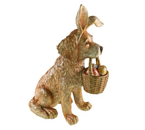 Werns - Beeld Hond met Mand Bruin-Goud 31x41cm