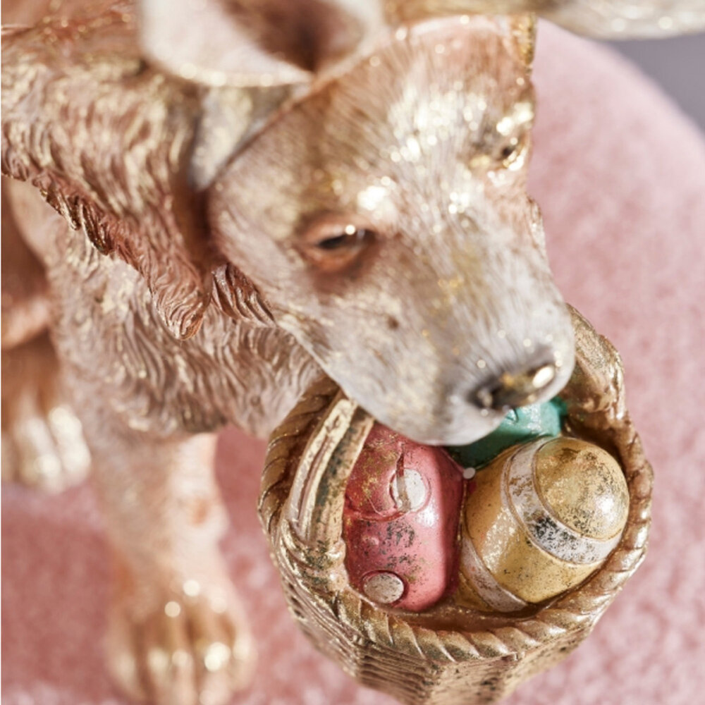 Werns - Beeld Hond met Mand Bruin-Goud 31x41cm