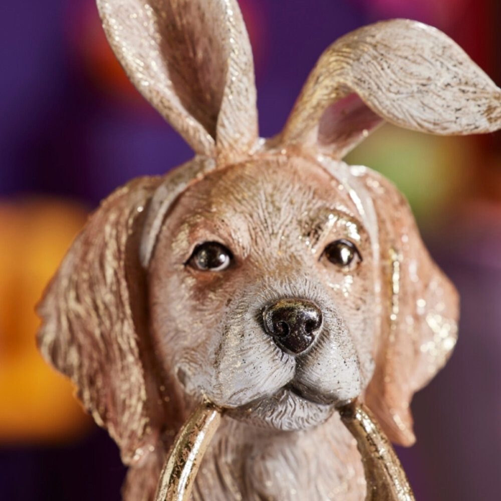 Werns - Beeld Hond met Mand Bruin-Goud 31x41cm