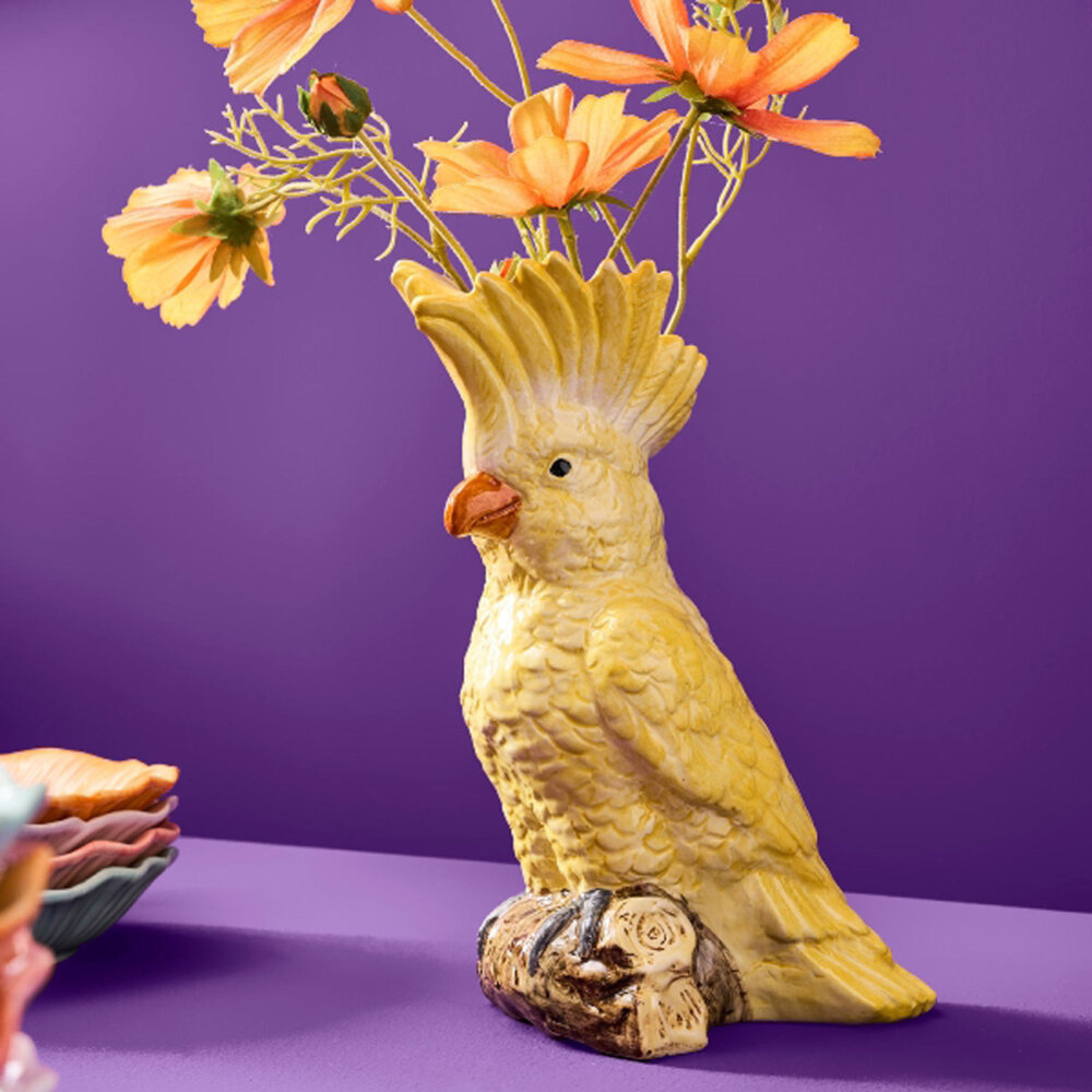 Werns - Vaas Kaketoe Geel Keramiek 18x24cm