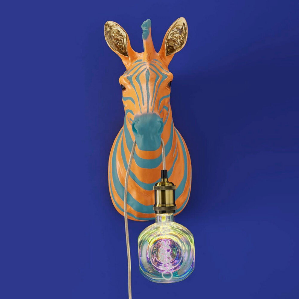 Werns - Wand Lamp Zebra Zora Blauw-Oranje 38x46cm Werns - Wand Lamp Zebra Zora Blauw-Oranje 38x46cm