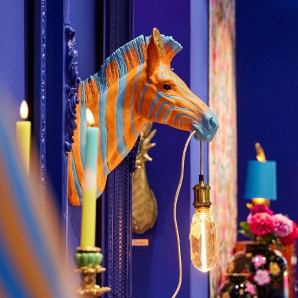 Werns - Wand Lamp Zebra Zora Blauw-Oranje 38x46cm Werns - Wand Lamp Zebra Zora Blauw-Oranje 38x46cm