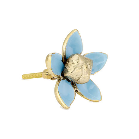 Doing Goods - Ladeknop Liv Flower Blauw Messing 7x7cm