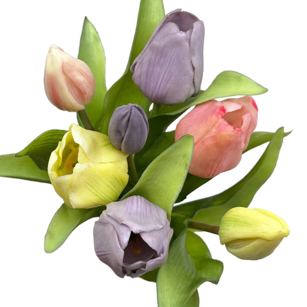 Melting Pot - Kunstbloem Boeket - 7 Tulpen Lila-Roze-Geel 29cm