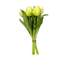 Melting Pot - Kunstbloem Boeket - 7 Tulpen Lichtgeel 29cm