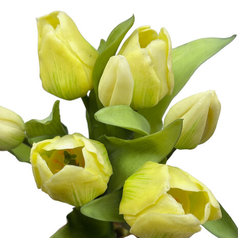 Melting Pot - Kunstbloem Boeket - 7 Tulpen Lichtgeel 29cm