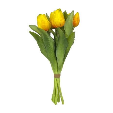 Melting Pot - Kunstbloem Boeket - 7 Tulpen Geel 29cm