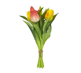 Melting Pot - Kunstbloem Boeket - 7 Tulpen Zalm-Geel Mix 29cm Melting Pot - Kunstbloem Boeket - 7 Tulpen Zalm-Geel Mix 29cm