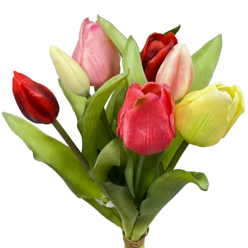 Melting Pot - Kunstbloem Boeket - 7 Tulpen Rood-Roze-Geel 29cm Melting Pot - Kunstbloem Boeket - 7 Tulpen Rood-Roze-Geel 29cm