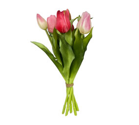 Melting Pot - Kunstbloem Boeket - 7 Tulpen Roze-Rood Mix 29cm Melting Pot - Kunstbloem Boeket - 7 Tulpen Roze-Rood Mix 29cm