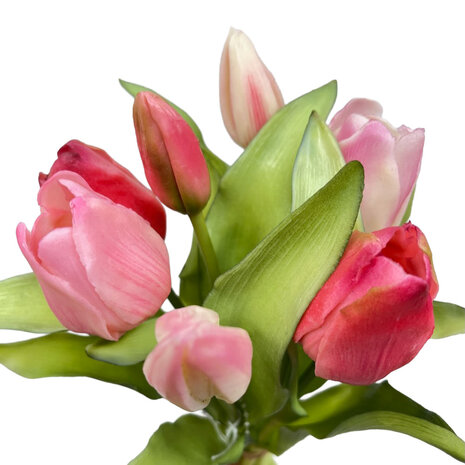 Melting Pot - Kunstbloem Boeket - 7 Tulpen Roze-Rood Mix 29cm Melting Pot - Kunstbloem Boeket - 7 Tulpen Roze-Rood Mix 29cm