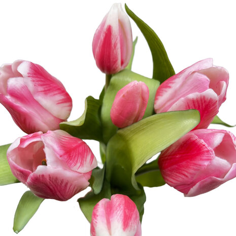 Melting Pot - Kunstbloem Boeket - 7 Tulpen Roze-Wit 29cm Melting Pot - Kunstbloem Boeket - 7 Tulpen Roze-Wit 29cm