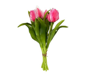 Melting Pot - Kunstbloem Boeket - 7 Tulpen Roze-Wit 29cm Melting Pot - Kunstbloem Boeket - 7 Tulpen Roze-Wit 29cm
