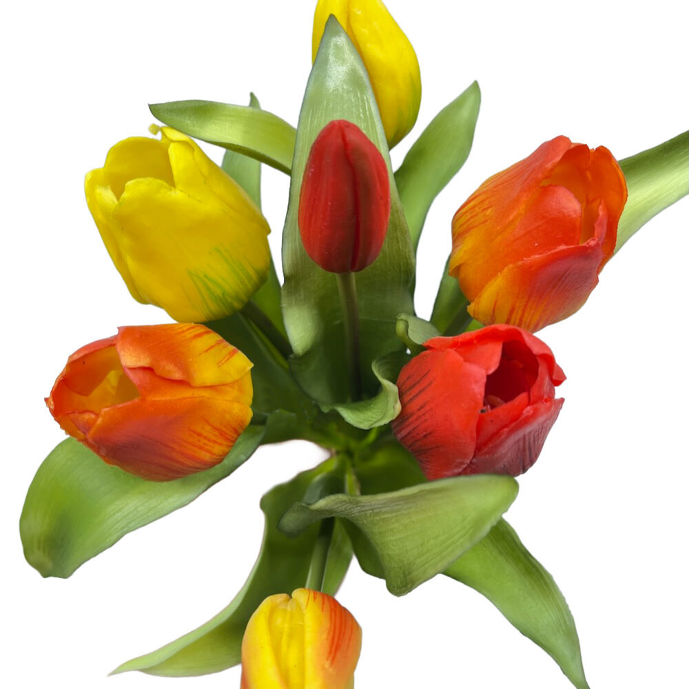 Melting Pot - Kunstbloem Boeket - 7 Tulpen Geel-Oranje-Rood Mix 29cm Melting Pot - Kunstbloem Boeket - 7 Tulpen Geel-Oranje-Rood Mix 29cm