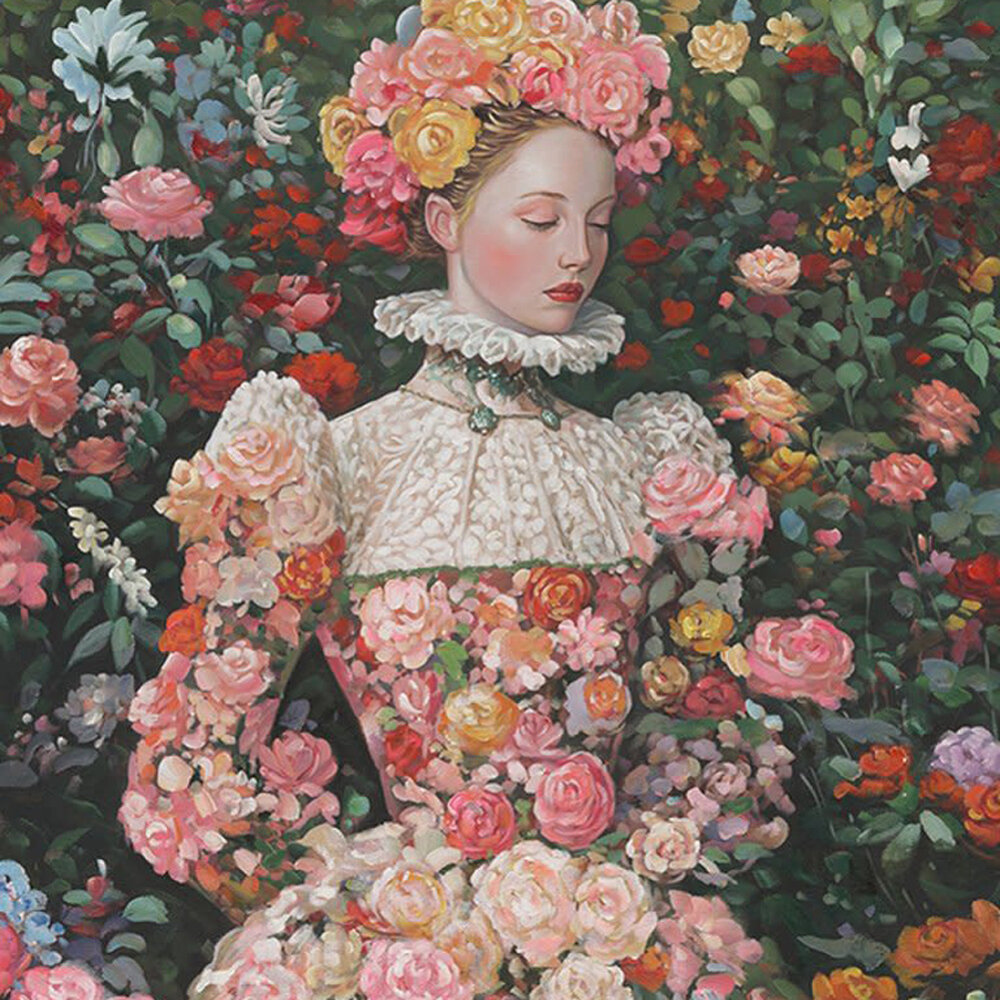 Melting Pot - Schilderij Vrouw in Bloemenweide Multicolor 70x90cm ingelijst