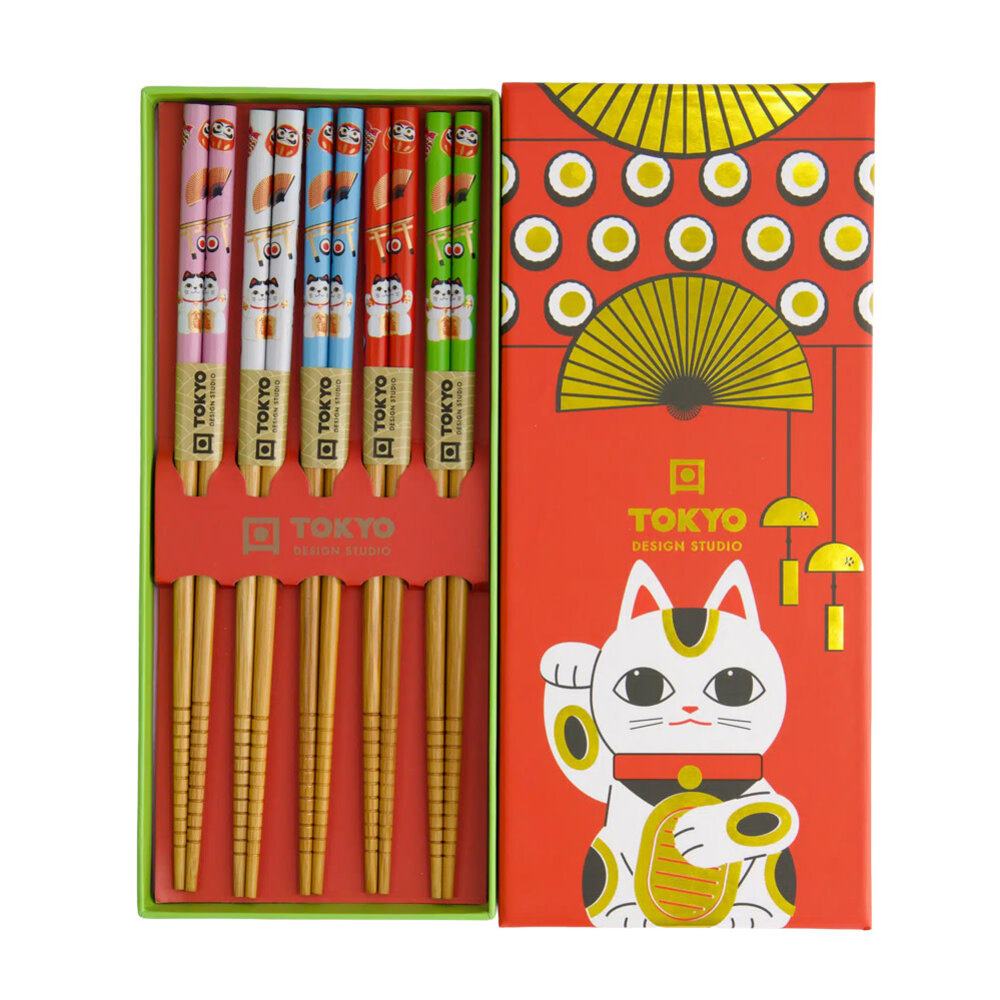 Melting Pot - Eetstokjes Lucky Cat set van 5 in cadeau doos