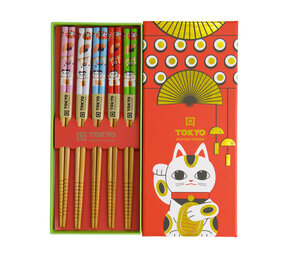 Tokyo Design Studio - Eetstokjes Lucky Cat set van 5 in cadeau doos