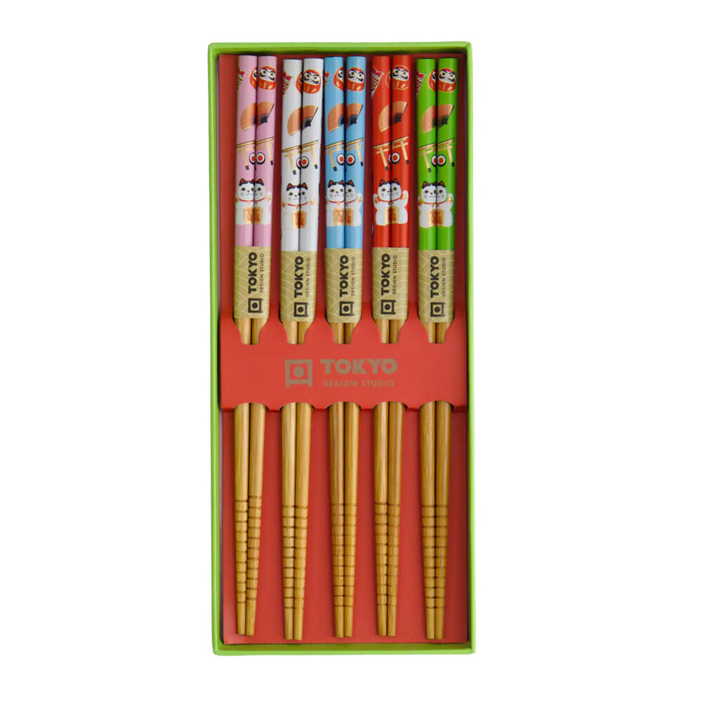 Tokyo Design Studio - Eetstokjes Lucky Cat set van 5 in cadeau doos