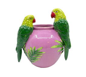 Melting Pot - Vaas met Papegaaien Roze-Groen 21x24cm