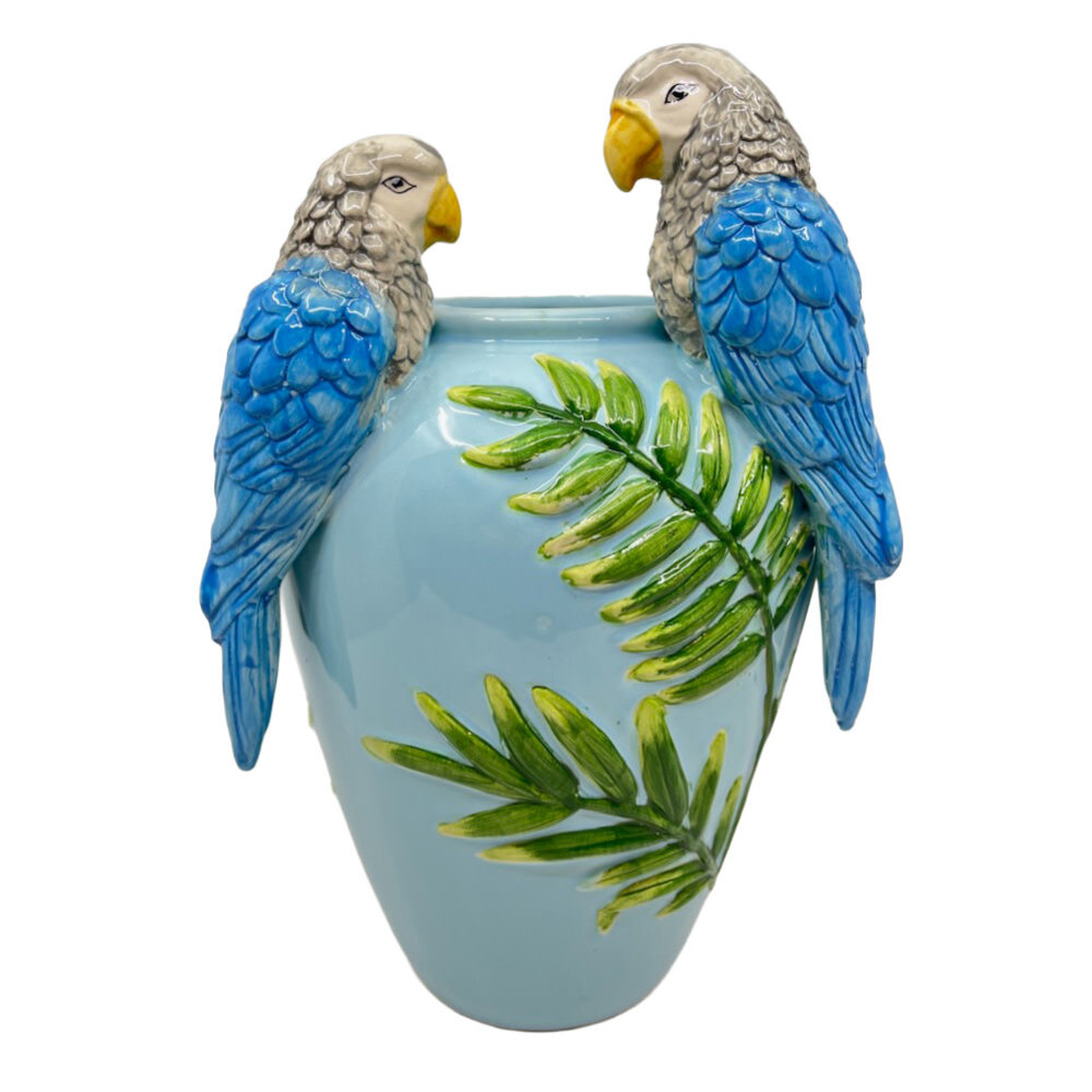 Melting Pot - Vaas met Papegaaien Blauw-Groen 24x32cm
