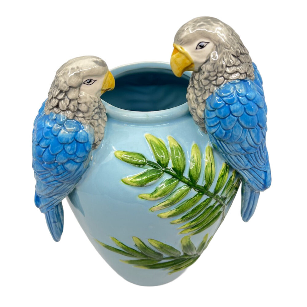 Melting Pot - Vaas met Papegaaien Blauw-Groen 24x32cm