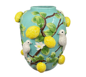 Melting Pot - Vaas Citroenen en Vogels Keramiek 30x35cm