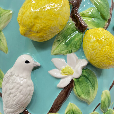Melting Pot - Vaas Citroenen en Vogels Keramiek 30x35cm