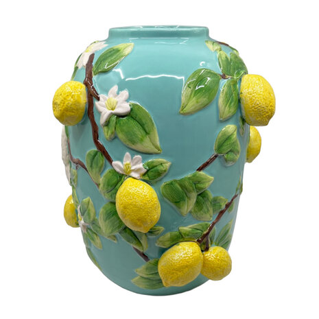 Melting Pot - Vaas Citroenen en Vogels Keramiek 30x35cm