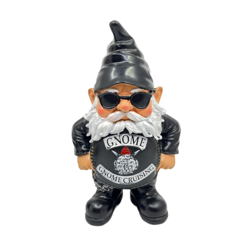 Melting Pot - Beeldje Kabouter Biker Puntmuts Zwart 25cm