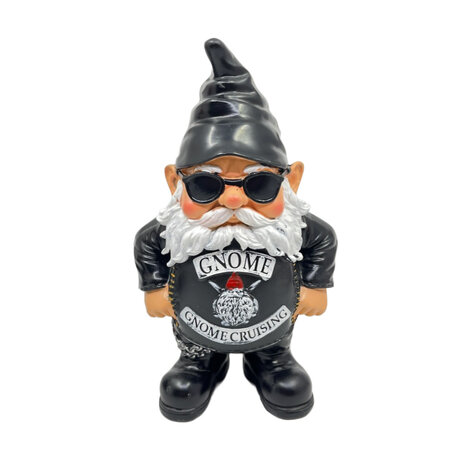 Melting Pot - Beeldje Kabouter Biker Puntmuts Zwart 25cm