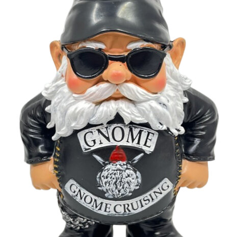 Melting Pot - Beeldje Kabouter Biker Puntmuts Zwart 25cm