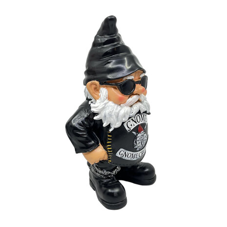 Melting Pot - Beeldje Kabouter Biker Puntmuts Zwart 25cm