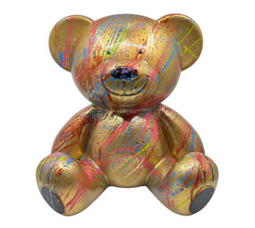 Melting Pot - Beeld Design Teddy Beer Zittend Goud Splash Multi 35x30cm