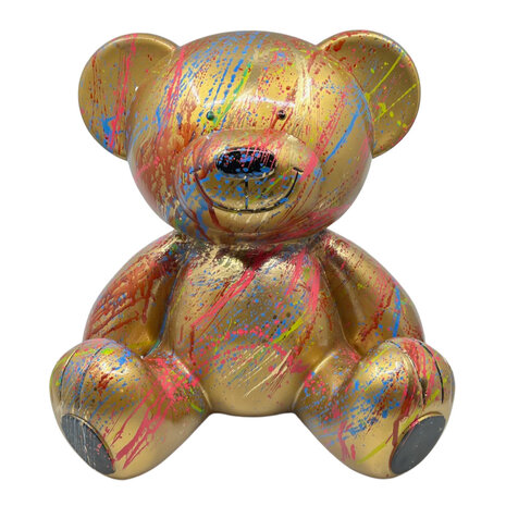 Melting Pot - Beeld Design Teddy Beer Zittend Goud Splash Multi 35x30cm