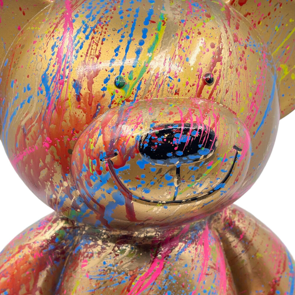 Melting Pot - Beeld Design Teddy Beer Zittend Goud Splash Multi 35x30cm