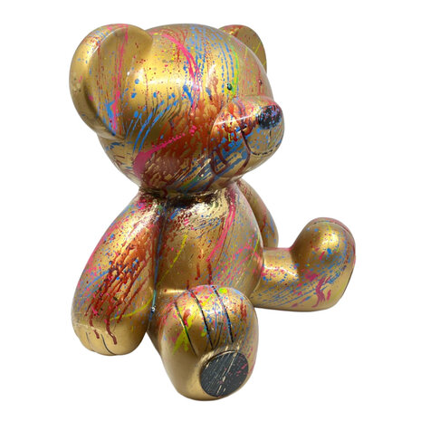 Melting Pot - Beeld Design Teddy Beer Zittend Goud Splash Multi 35x30cm