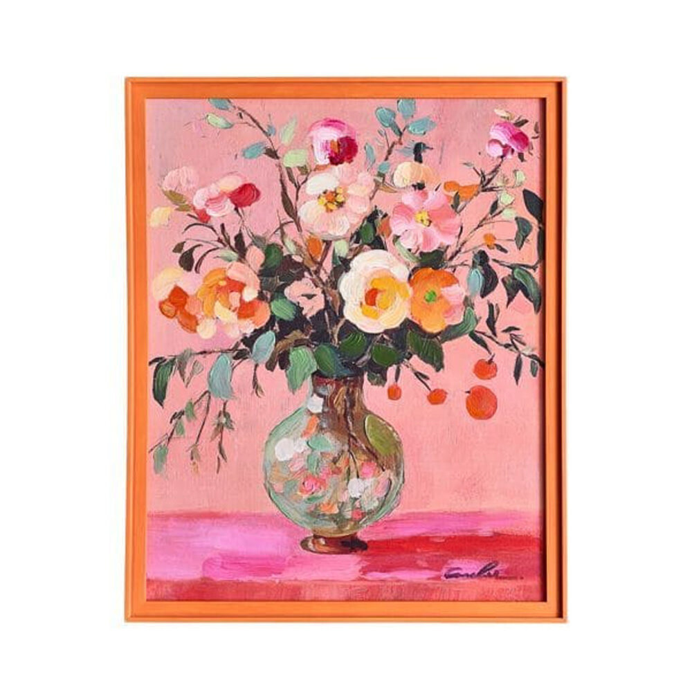 Werns - Schilderij Bloemenvaas Roze Oranje Acryl 43x53cm ingelijst Werns - Schilderij Bloemenvaas Roze Oranje Acryl 43x53cm ingelijst