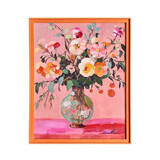 Werns - Schilderij Bloemenvaas Roze Oranje Acryl 43x53cm ingelijst