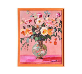 Werns - Schilderij Bloemenvaas Roze Oranje Acryl 43x53cm ingelijst Werns - Schilderij Bloemenvaas Roze Oranje Acryl 43x53cm ingelijst