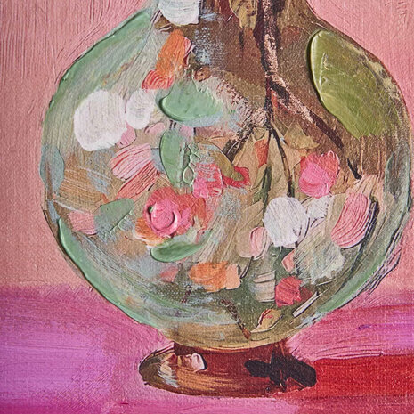 Werns - Schilderij Bloemenvaas Roze Oranje Acryl 43x53cm ingelijst Werns - Schilderij Bloemenvaas Roze Oranje Acryl 43x53cm ingelijst