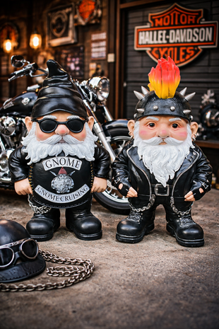 Melting Pot - Beeld Kabouter Biker Hanenkam Zwart XL 45x70cm