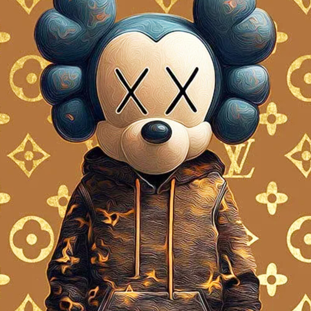 Melting Pot - Glasschilderij Mouse in Hoodie LV 60x80cm goudfolie