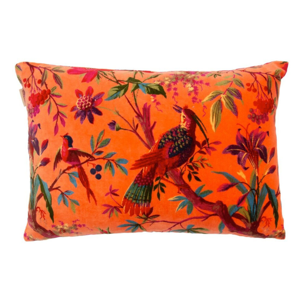 Imbarro - Sierkussen Royal Paradise Mandarine met Paradijsvogels Velours 60x40cm Imbarro - Sierkussen Royal Paradise Mandarine met Paradijsvogels Velours 60x40cm