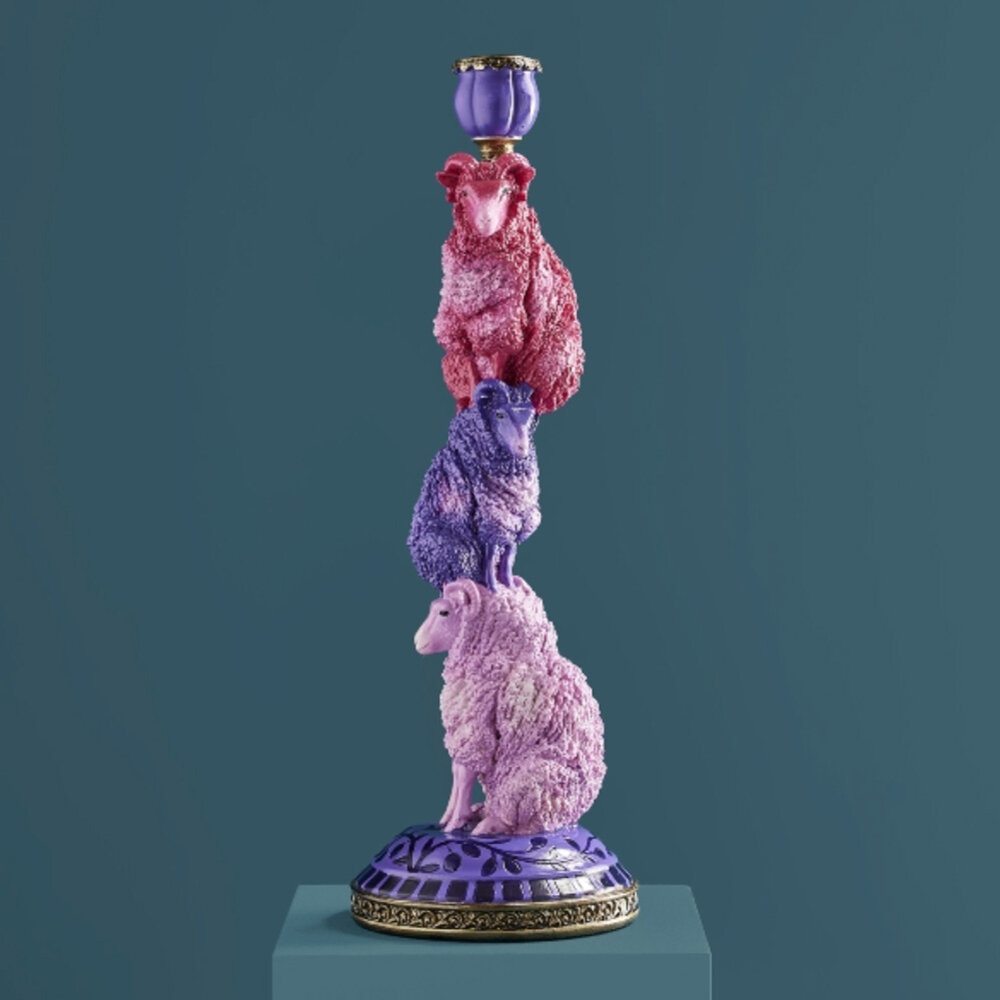 Werns - Kandelaar Schaapjes Roze Multicolor 13x40cm