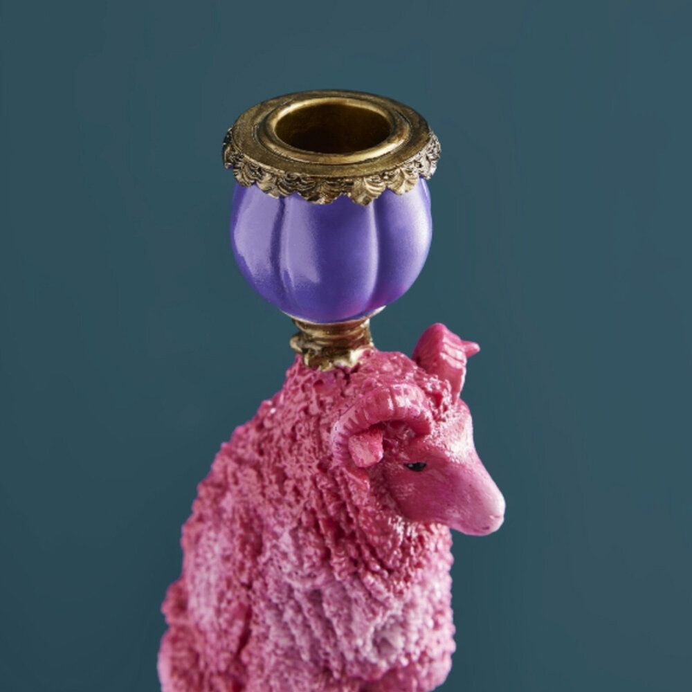 Werns - Kandelaar Schaapjes Roze Multicolor 13x40cm